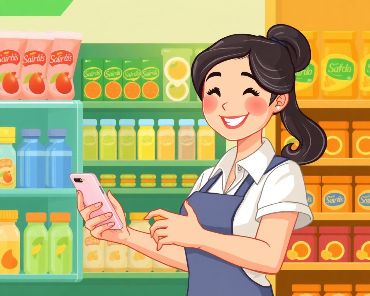 Filipino sari-sari store owner using Sari Sari Hub on her phone